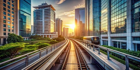Fototapeta premium Minimalist Urban Monorail: Modern Cityscape & Sleek Track