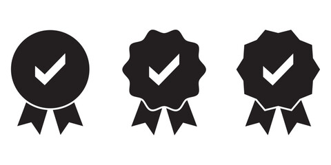 Set of black verification badge. Verify badges. Social media and Profile Verified badge icon. Check and Approved, Accept, Instagram verified badge icon. Winning award, prize, medal or badges. 