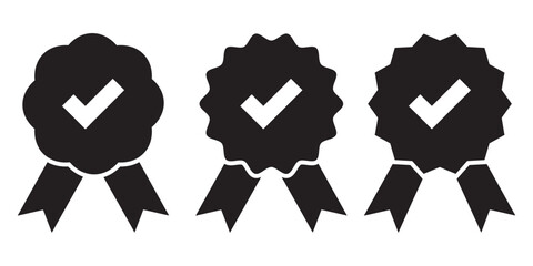 Set of black verification badge. Verify badges. Social media and Profile Verified badge icon. Check and Approved, Accept, Instagram verified badge icon. Winning award, prize, medal or badges. 