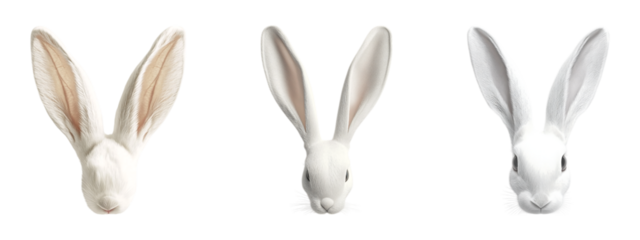 White rabbit ears animal bunny pink isolated on transparent background, PNG format, cut out