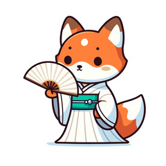 Obraz premium Graceful fox in traditional Japanese kimono with fan. Vector illustration for cultural celebrations, traditional ceremonies, or elegant performance concepts.