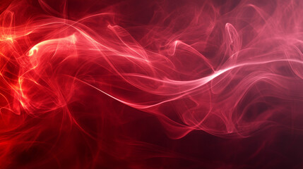 Fototapeta premium Red smoke trail, realistic perfume smell, curve magic swirl effect. Mysterious twirl or spell trace, isolated shiny magician, wizard or fairy light wave on black background, 3d vector illustration