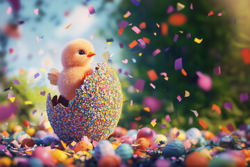 Postcard easter chicken and eggs