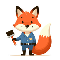 Vector cartoon fox police officer in blue uniform holding baton. Perfect for community safety education, law enforcement outreach, or security service branding.
