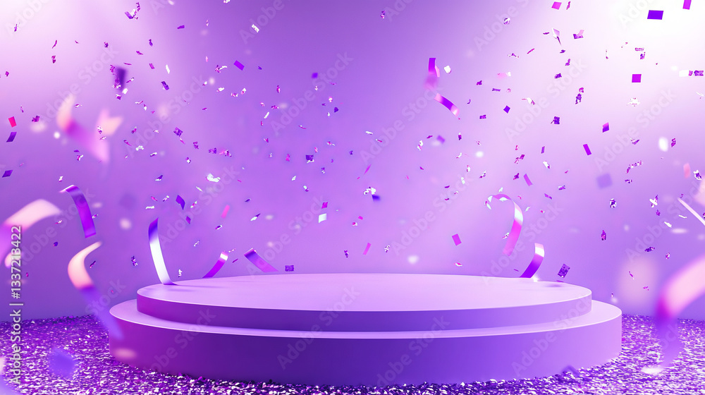 Aufkleber circular podium with flowing ribbons in soft purple color - elegant platform decorated with scattere