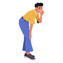 Gossiping teenage guy cartoon character whispering spreading ridicule isolated on white background