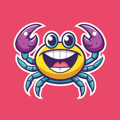 Obraz premium Amusing Cartoon Crab Logo Mascot: Laughing Crustacean with Character