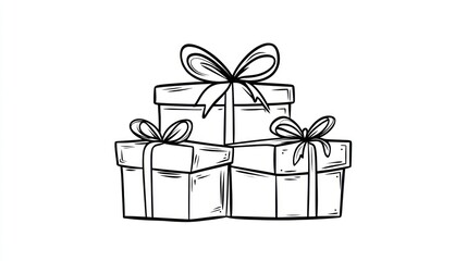 Obraz premium Stack of gift boxes with ribbons. Hand-drawn style illustration of presents