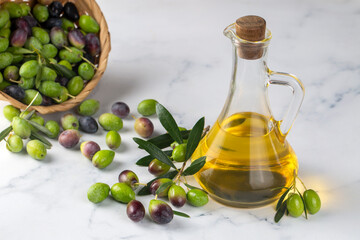 Green fresh olive and olive oil