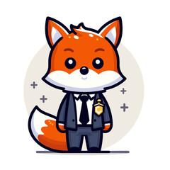 Obraz premium Professional fox in navy business suit with badge. Vector illustration for corporate positions, management roles, or business leadership concepts.