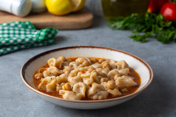 Traditional delicious Turkish food; ring soup (Turkish name; Yuksuk corbasi or yuzuk corbasi)