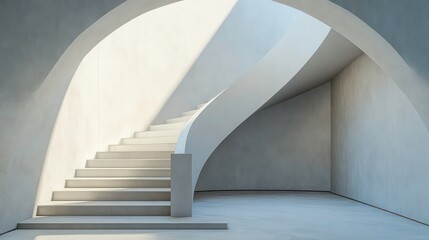 Fototapeta premium Modern 3D staircase with an arched entrance, geometric design, and textured surfaces, ideal for contemporary architectural and creative visualization projects.