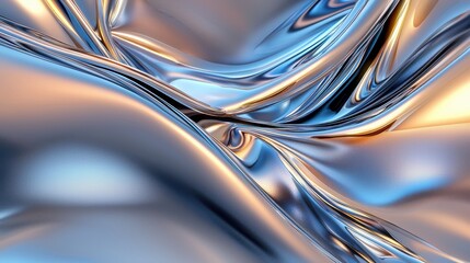 A stunning abstract representation featuring fluid shapes and dynamic waves in silver and blue tones, showcasing an artistic blend of color and form.