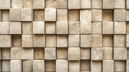 3D stacked beige brick cubes arranged in a vertical pattern, featuring smooth textures and subtle earthy tones, perfect for modern 3D architectural concepts.
