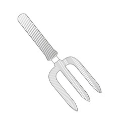 Hand garden fork black and white vector illustration