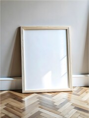 Blank picture frame on parquet floor