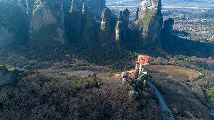 Meteora is a rocky region with monasteries near the town of Kalambaka in Greece.