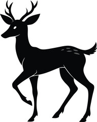 Fototapeta premium Beautiful walking deer silhouette black color vector illustration