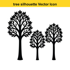 Obraz premium A collection of tree silhouettes in a natural setting with various tree types like pine, oak, and birch, featuring outlines and patterns of branches, leaves, and flowers, ideal for a nature design