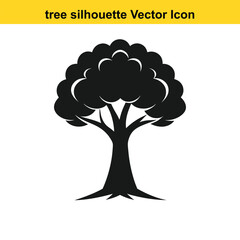 A collection of tree silhouettes in a natural setting with various tree types like pine, oak, and birch, featuring outlines and patterns of branches, leaves, and flowers, ideal for a nature design