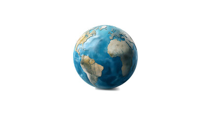 Fototapeta premium A globe of the earth is shown on a white background. The globe is a solid blue color and is the size of a tennis ball