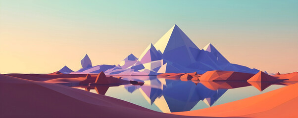 Simple Abstract Low Poly 3D Render Basic Invironment With Mountains for Backgrounds, Design, Content, Concepts