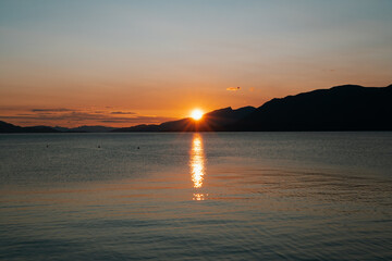Golden sunset over the Norwegian coast.