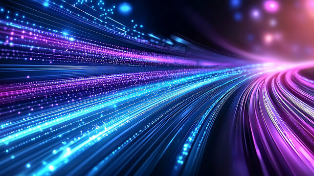 Blue and Purple Digital Speed Light Streaks on Dark Background for Futuristic Technology Concept