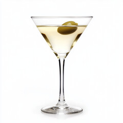 the Isolated Dry Martini stands as a symbol of classic sophistication. Served in a chilled, sleek martini glass, its crystal-clear appearance is enhanced by a delicate olive
