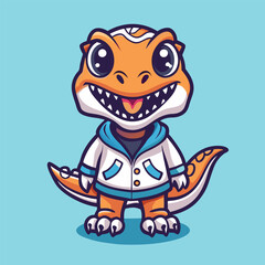 Adorable Cartoon Mascot Character of a Cute Dinosaur with a Vector Logo Design