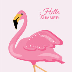 Hello summer. Flamingo on a pink background.