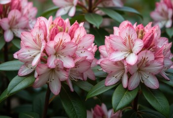 Obraz premium Beautiful pink and white rhododendron flowers blooming in a lush garden
