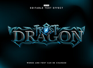 frost ice dragon 3d modern rpg fantasy medieval game logo text effect with blue sparkle
