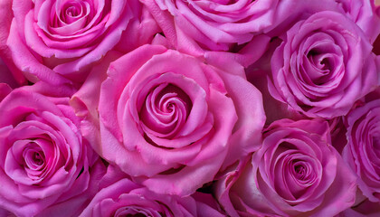 Fototapeta premium A romantic background of closely arranged pink roses, with delicate swirling petals creating a rich floral texture, symbolizing love, beauty, and elegance.