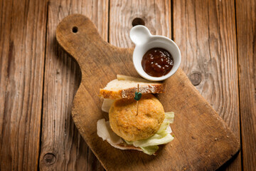 vegetarian hamburger sandwich with ketchup sauce