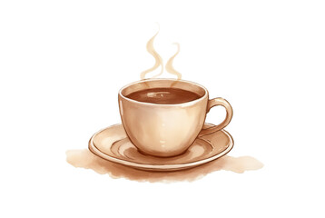 Obraz premium Warm Cup of Coffee with Steam on a Saucer and Spill on Surface