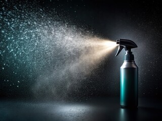 Monochrome Sprayer with Glowing Particles - Top-Down Flat Lay Night Photography