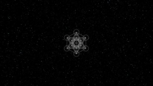 Outer space galaxy starburst, star explosion, constellation with sacred geometry, metatron cube