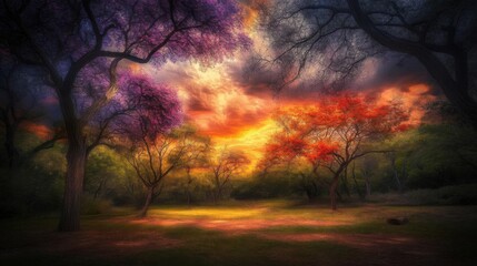 Fototapeta premium Autumn Sunset Forest Path