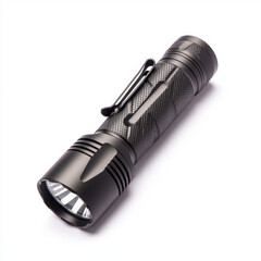 Compact and versatile rechargeable flashlight on a clean white background showcasing its realistic design and functionality ideal for outdoor activities and emergency situations