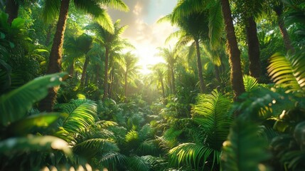 Naklejka premium Lush Tropical Paradise: Sunlit Jungle