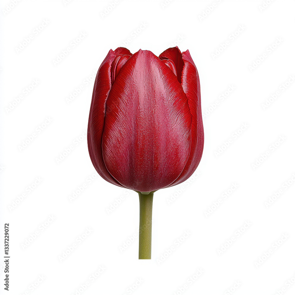 Poster striking red tulip with lush petals and a bold appearance against a soft background offering ample c