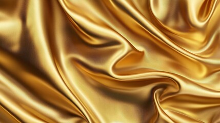 Fototapeta premium This image showcases an elegant golden silk fabric, beautifully draped and reflecting light, creating a rich and luxurious appearance.