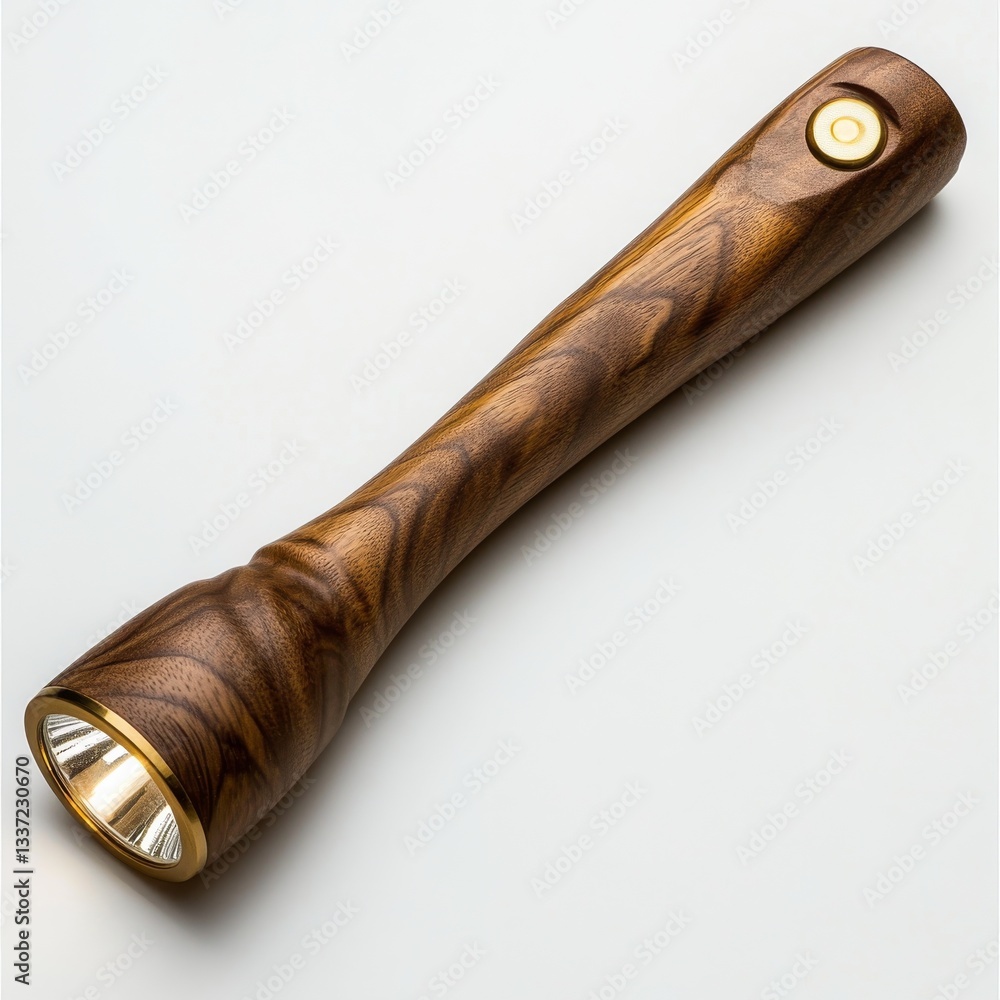 Poster elegant walnut flashlight: a stylish and functional lighting tool with golden accents for sophistica