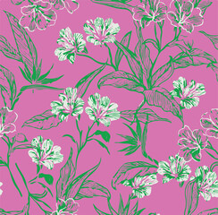 Vintage seamless floral pattern. Liberty style background of small golden orange flowers. Small flowers scattered over a white background. Stock vector for printing on surfaces. Realistic flowers.