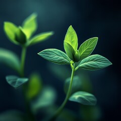 Fototapeta premium Emergence: A Close-Up of Vibrant Green Seedlings Reaching for Light Against a Dark Background