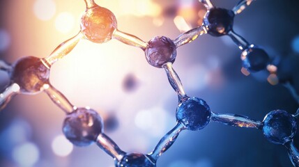 A detailed close-up view of interconnected molecules, highlighting their structure with a blend of vibrant colors and abstract effects. Ideal for scientific themes.