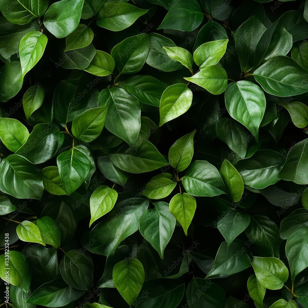 Poster lush green foliage: a close-up of vibrant leaves creating a natural and refreshing background