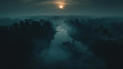 Fototapeta premium Mystic River in Foggy Jungle