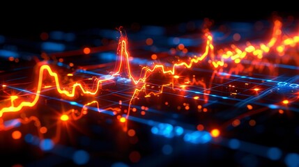 Glowing Digital Charts, Financial Data, Stock Market Analysis, Big Data Visualization, Technology.